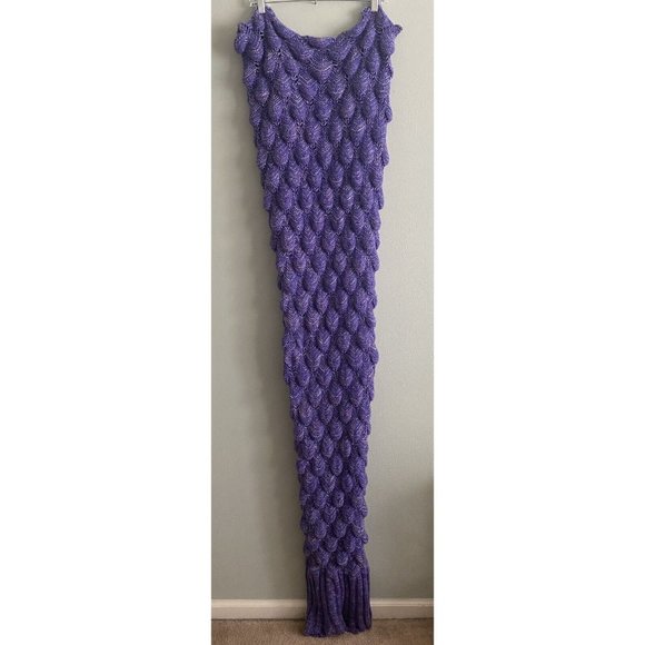 Mermaid Knit Blanket Tail Scalloped Crochet Purple - Picture 1 of 5